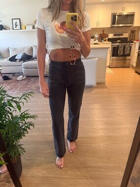 pistola High-Rise Straight Leg Jeans — Washed Black